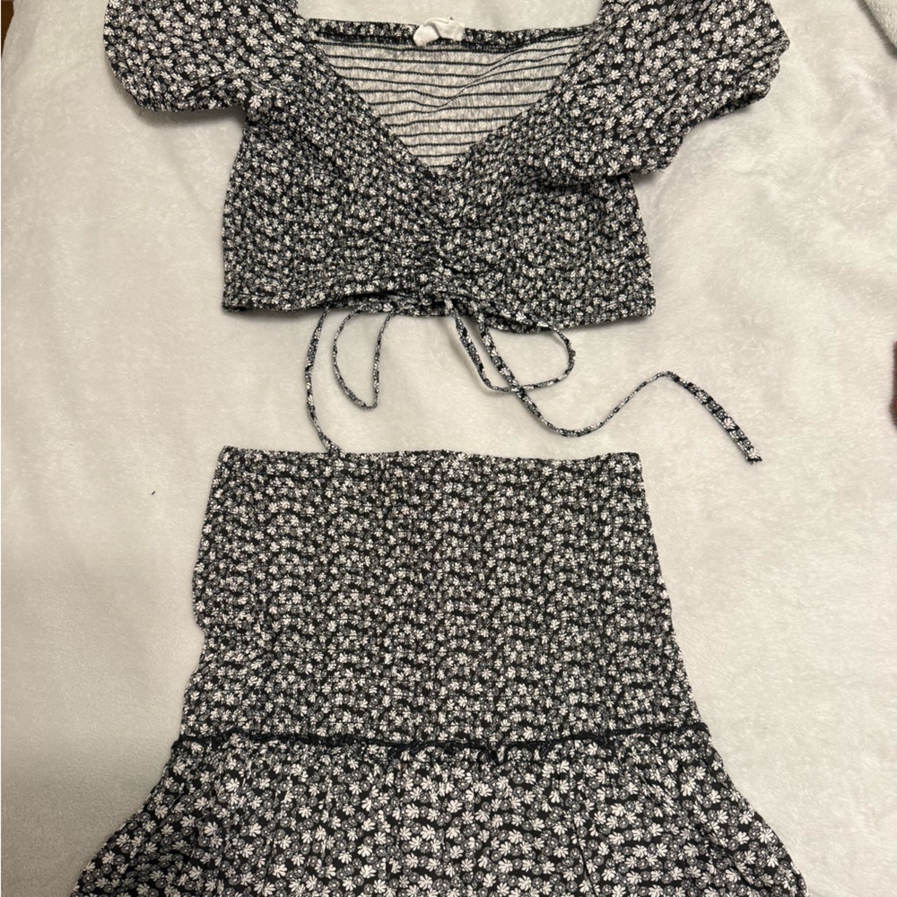 Floral Black and White Two-Piece Set